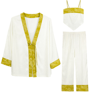 2026新款春秋季新中式冰丝睡衣套装女款古风性感吊带三件套可外穿