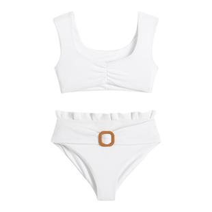 walkingChic女士泳衣分体高腰新款显瘦遮肚聚拢性感白色比基尼