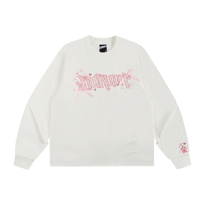 BURNIN*蝴蝶结贴布元素横排logo长袖T恤休闲风字母白色宽松卫衣