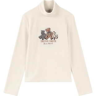 妖精的口袋双面奥利绒白色高领t恤女2026早春新款内搭修身打底衫