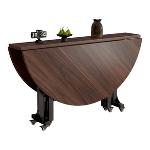 折叠餐桌实木家用小户型可移动多人吃饭桌子出租房用带转盘大圆桌