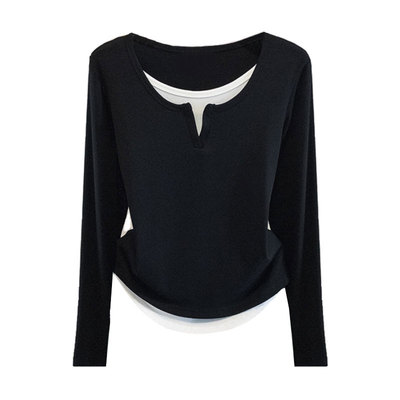 可外穿春秋打底衫女秋冬大码胖MM穿搭假两件修身长袖内搭针织上衣