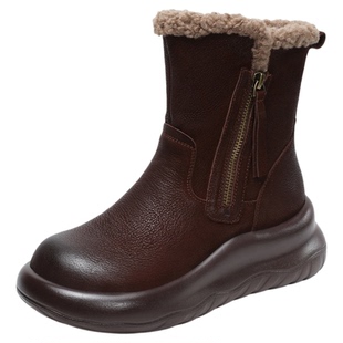 头层牛皮小鞋匠手工真皮2025冬季新款厚底保暖雪地靴女加绒加厚