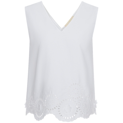 宝姿PORTSPURE女装舒适经典度假镂空立体刺绣V领无袖上衣
