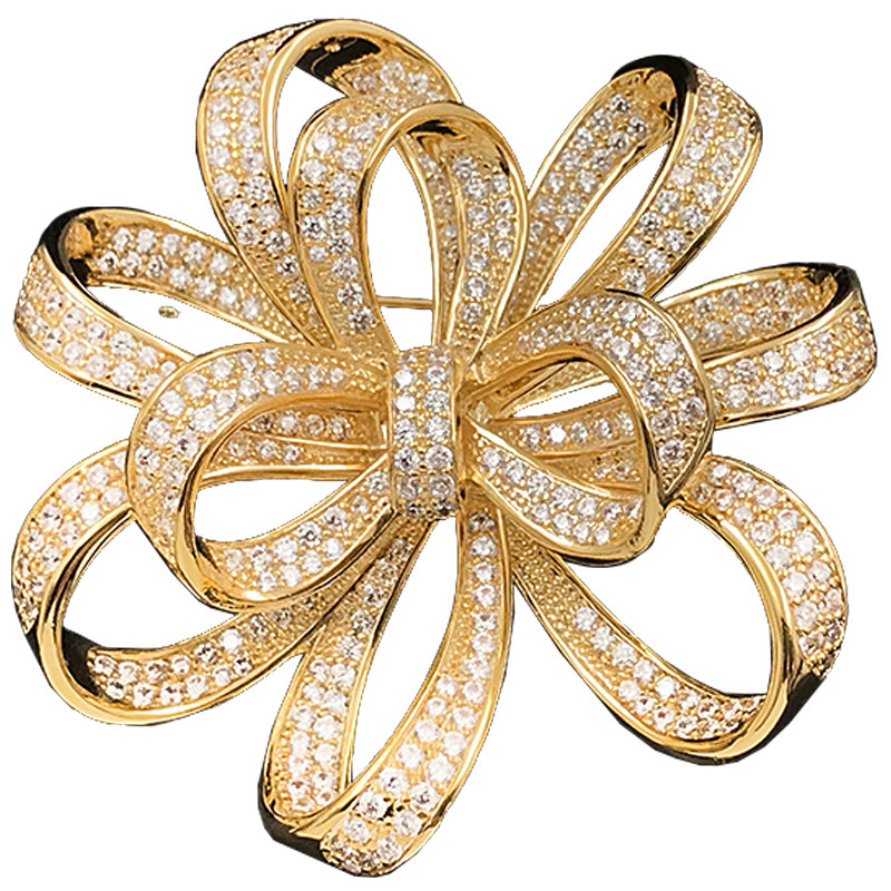 《金菱结语》金色满镶胸针女蝴蝶结造型胸花毛呢大衣别针配饰6005