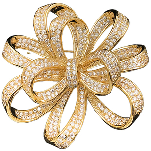 《金菱结语》金色满镶胸针女蝴蝶结造型胸花毛呢大衣别针配饰6005