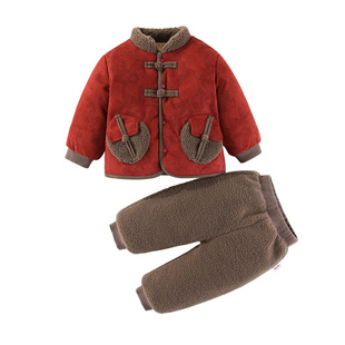 男宝宝一周岁礼服冬季夹棉加绒套装婴儿百天衣服新年装男童拜年服