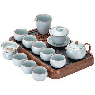 瓷牌茗天青汝窑盖碗茶壶茶杯茶盘功夫茶具套装家用高档陶瓷喝茶器