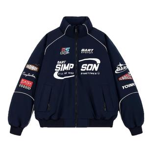 辛普森一家加厚东北零下羽绒服赛车服立领情侣夹克外套男秋冬新款