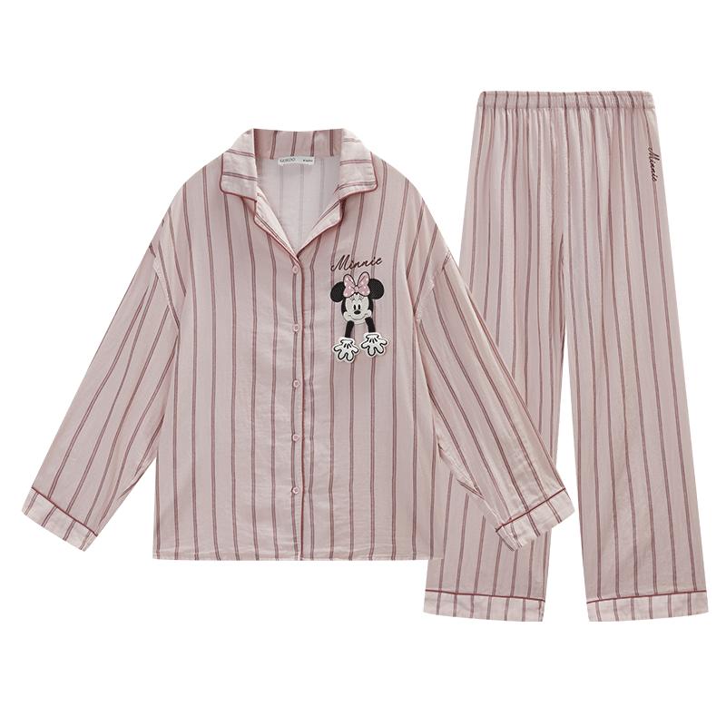 Gukoo/果壳情侣长袖睡衣女春秋新款迪士尼双层纱纯棉男款家居服C