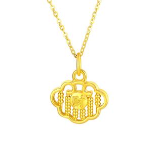 赛菲尔黄金吊坠5D硬金算盘吊坠足金财字吊坠祥云挂坠本命年送礼