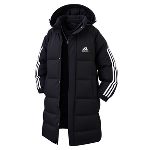 中戏羽绒服男女长款防寒服白鸭绒冬季新款过膝加厚保暖三条杠外套