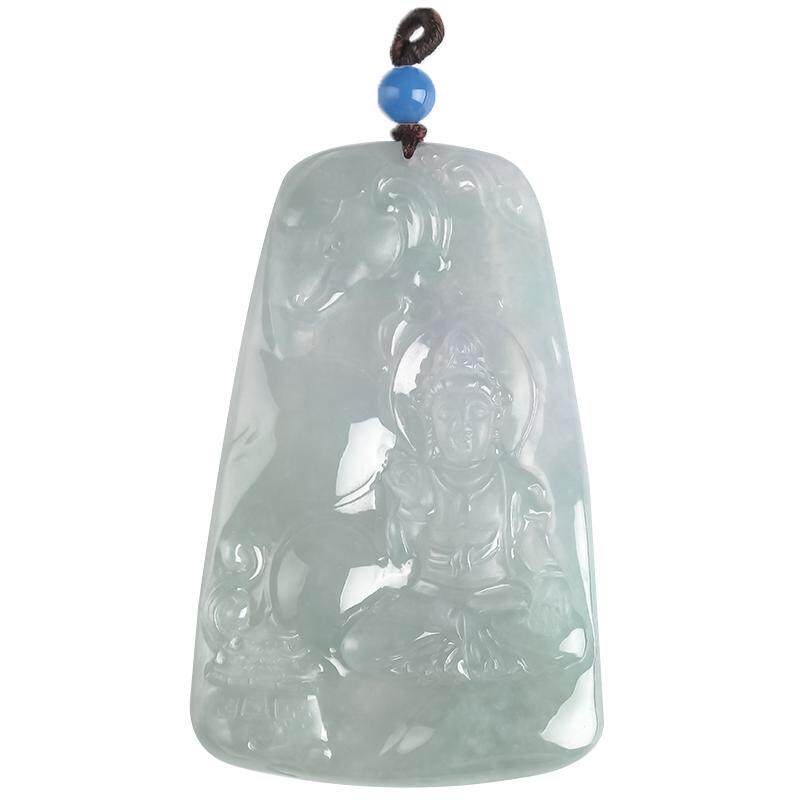 缅甸翡翠普贤观音玉牌吊坠正品