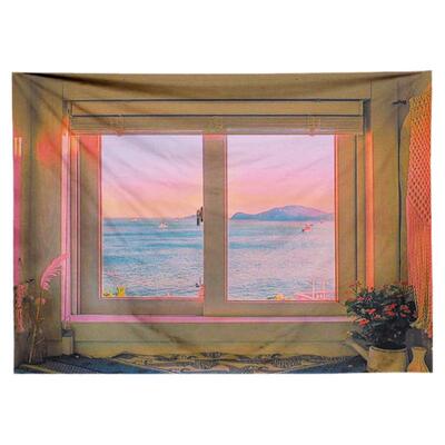 海景窗户背景布 ins风清新卧室床头挂布宿舍租房改造民宿装饰墙布