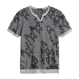 LIU·JO UOMO黑灰色商务休闲夏季轻薄款V领毛线针织短袖T恤男装