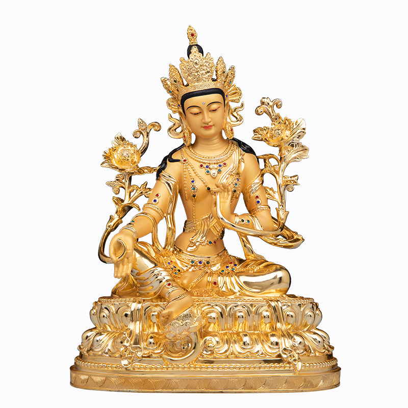 黄铜贴金绿度母佛像摆件家居装饰供奉工艺品尼泊尔密宗藏式手工