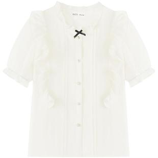 慕兔法式气质雪纺衬衫女2025夏季新款设计感小众荷叶边泡泡袖上衣