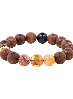 黑曜石平安扣金丝檀木转运珠手串