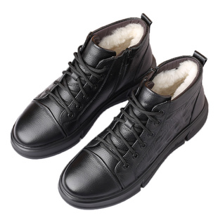 冬季男鞋加绒保暖运动鞋男款皮毛一体厚底东北大棉鞋男真皮棉皮鞋