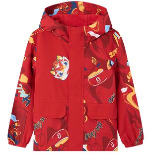 361度童装男童加绒外套2026春新年儿童国潮红色保暖加厚运动上衣