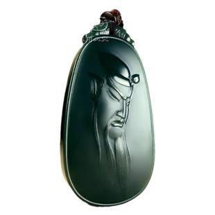 和田玉青玉塔青一细料关公吊坠男款霸气武财神玉牌挂件