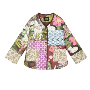 妖精的口袋新中式提花拼接夹棉短外套女2026春新款重工设计厚外套