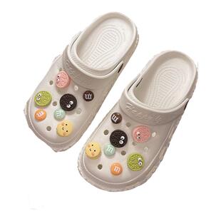 Mkop洞洞鞋配饰鞋扣配件可爱饼干M豆鞋花装饰扣适配Cross/Crocs