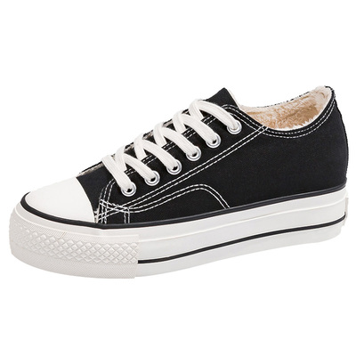 厚底内增高帆布鞋女2025新款秋冬季加绒二棉鞋韩版百搭学生板鞋子