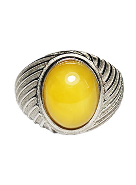 女款925银琥珀蜜蜡戒指