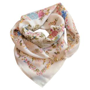 鸟语花香春季百搭小围脖护颈丝巾女2024新款棉麻磁吸扣方巾围巾薄