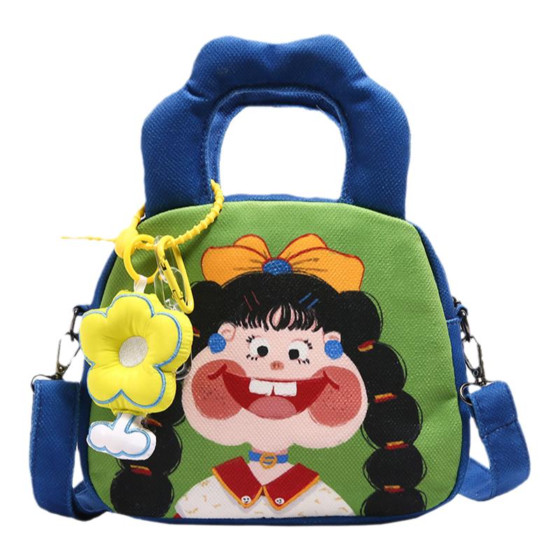 小众可爱插画设计布包包女2024新款搞怪丑萌涂鸦手拎包单肩斜挎包