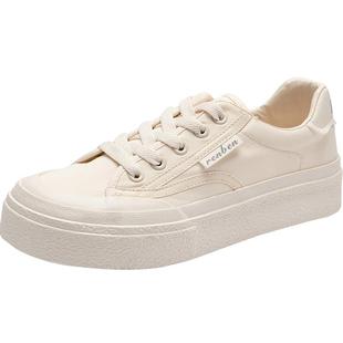 人本2026新款春秋小白鞋女百搭女款厚底帆布鞋子轻便板鞋休闲女鞋