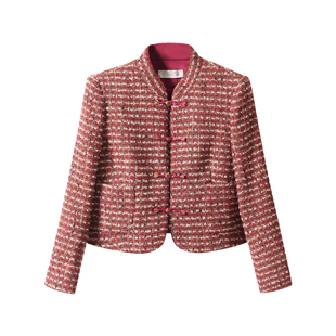 FUYAO扶摇 轻奢重工外套开叉半身裙红色小香风粗花呢编织羊毛套装