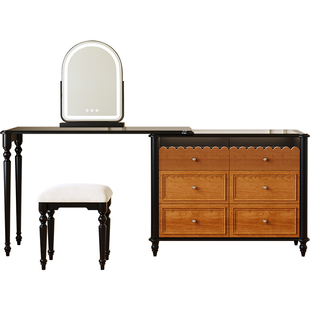 中古风梳妆台斗柜一体小户型卧室转角化妆桌实木烤漆床尾柜收纳柜