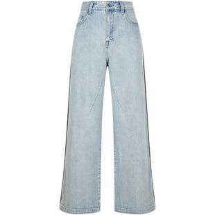 速写男装早春新款男士裤子宽松直筒牛仔裤撞色环保棉麻复古潮流