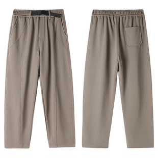 百胜狐大码男直筒弯刀裤通勤上班工作加大加肥华夫格工装宽松卫裤