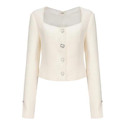 春夏新款女士白色粗花呢短外套