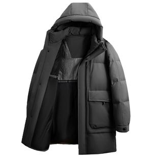 杉杉90鸭绒秋冬新款户外休闲大口袋连帽中长款羽绒服男士保暖外套