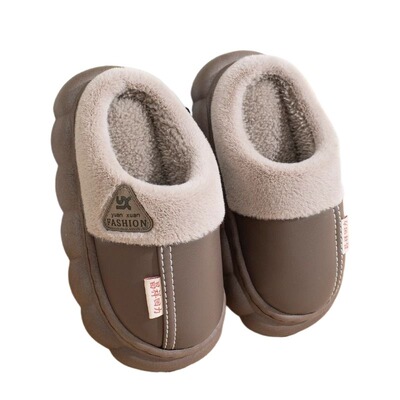 男童棉拖鞋冬季室内防滑防水pu中大童包跟宝宝毛拖鞋亲子男孩外穿