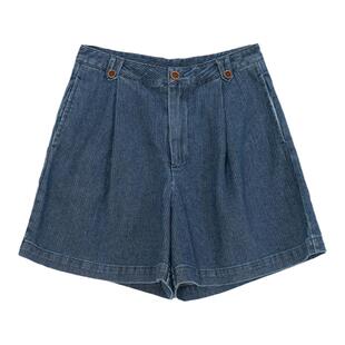 DOROTHY丨直筒蓝色坑条牛仔短裤女2024新款宽松高腰休闲阔腿裤夏