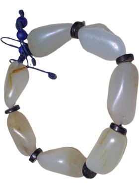 素朴推荐性价比好物新疆和田籽料青白男式原籽手串 一物一拍