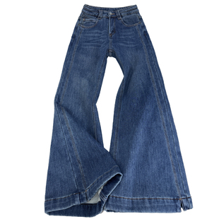 拉夏贝尔复古微喇牛仔裤女春秋冬加绒高腰显瘦不贴腿阔腿喇叭裤子