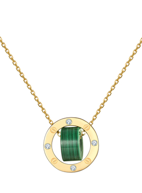 S925银天然孔雀石行星轨道锁骨链