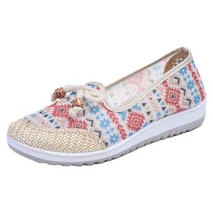 妈妈鞋夏季透气网鞋中老年绣花鞋一脚蹬老北京布鞋女防滑软底女鞋