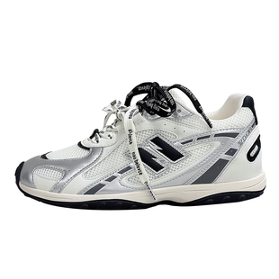 高梵诗真皮德训鞋休闲运动轻便厚底网面透气小白鞋银色阿甘鞋百搭