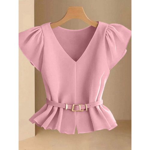 T 91637 V-neck Elegant Women's Top V 领气质女上衣跨境外