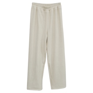 针织奶油白阔腿裤女秋冬加绒加厚米白糯米羊毛休闲裤垂感加长拖地