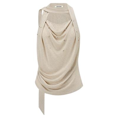 SHROENRO挂脖荡领钉珠针织背心