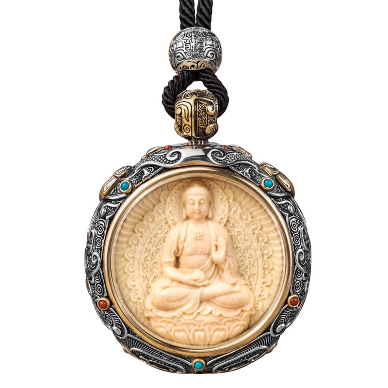 高档原创纯银本命佛唐卡纯银吊坠