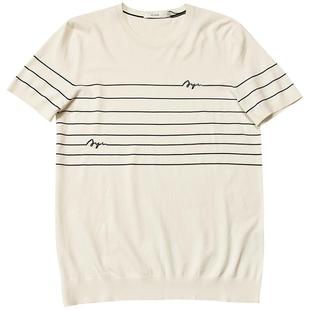 【清仓】艾法利 2024进口纱线细条纹修身圆领短袖针织T恤衫